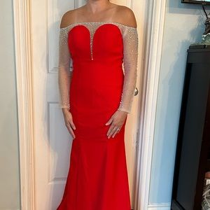 Red Off the Shoulder Evening Gown, NWT